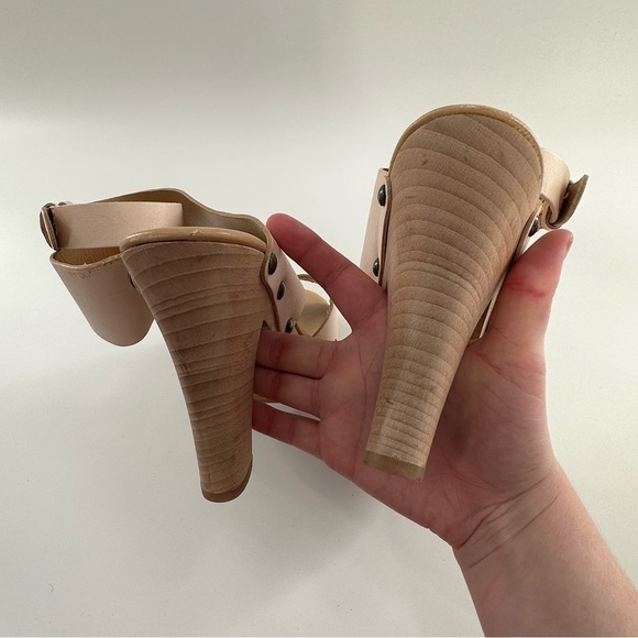 Sergio Rossi heels size 7.5 bone light pink Italian leather wooden platforms - Picture 11 of 14